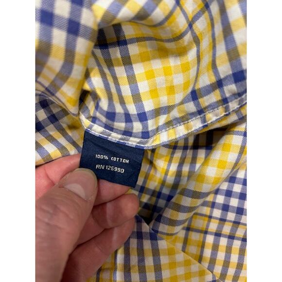 FACONNABLE Blue Yellow Classique Plaid Button Down Up Casual Men's Size LARGE - Picture 7 of 12